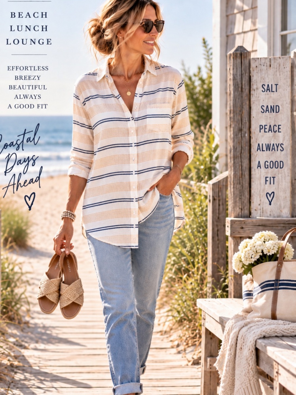 Anthro’s,BeachLunchLounge, Lightweight & Soft,Striped, Button-Front,Size Small